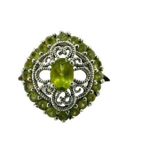Sterling Silver 925 Peridot Filigree Ring Size 7 Signed HAN Ornate Designer